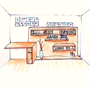 bureau intgr  la bibliothque avec niches- croquis